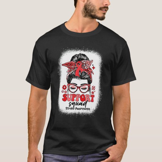 T-shirt Groovy Support Squad Messy Bun Stroke Awareness (Devant)