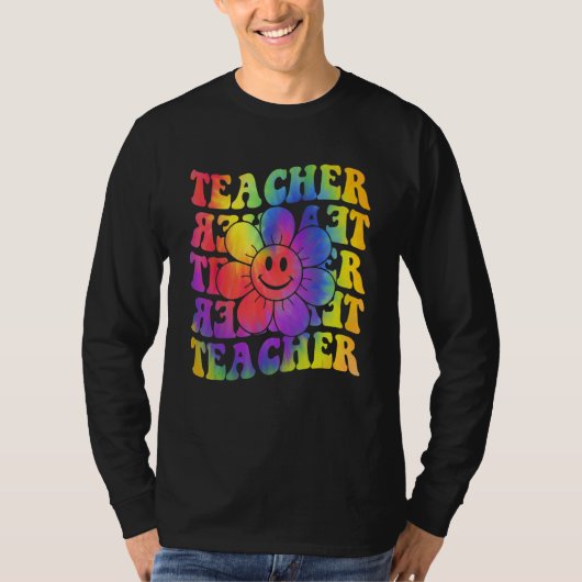 T-shirt Groovy Teacher Cute Daisy Tie Dye Happy Back To Sc (Devant)