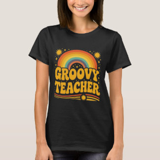 T-shirt Groovy Teacher Shirt Retro Rainbow Back to School 