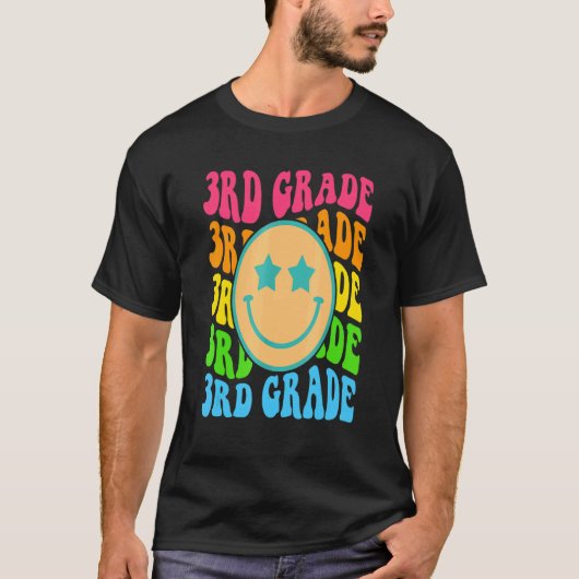 T-shirt Groovy Third Grade Vibes Face Retro Teachers Back (Devant)