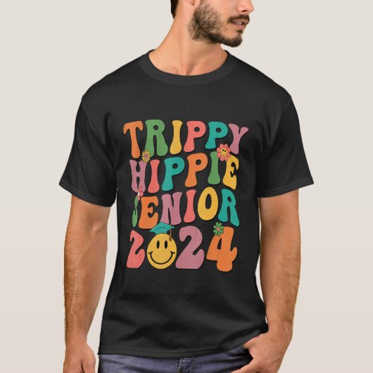 T-shirt Groovy Trippy Hippie Senior 2024 Graduation Studen (Devant)