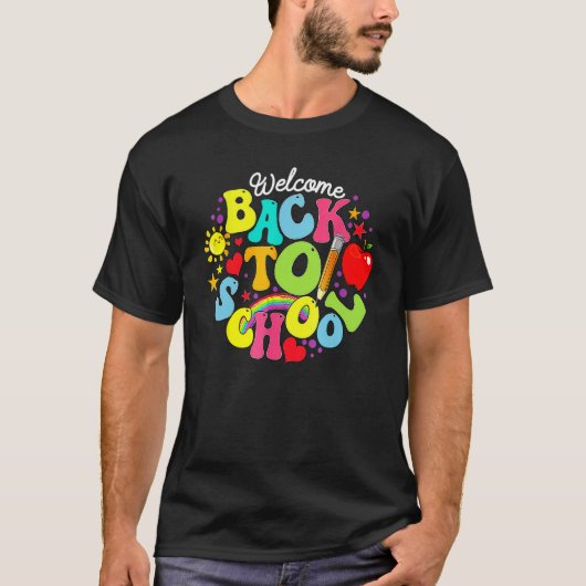 T-shirt Groovy Welcome Back To School Rainbow Pencil Teach (Devant)