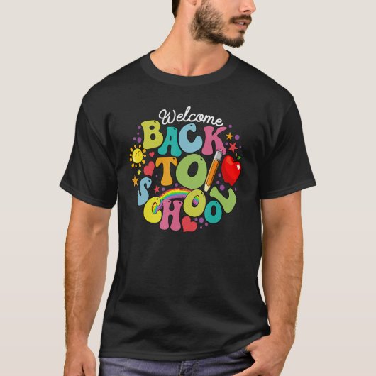 T-shirt Groovy Welcome Back To School Rainbow Pencil Teach (Devant)