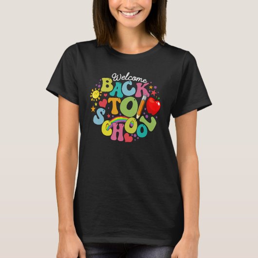 T-shirt Groovy Welcome Back To School Rainbow Pencil Teach (Devant)