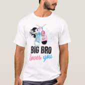 T-shirt Gros Bro Rose Ou Bleu Vous Aime Bébé Genre Révéler (Devant)