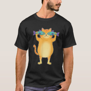 T-shirt Gros Chat Capture Poisson Yeux Poisson Animaux de