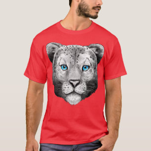 T-shirt Gros Chat Leo Tête Face Bleu Yeux Léopard Neige