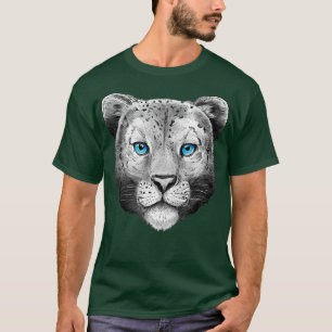 T-shirt Gros Chat Leo Tête Face Bleu Yeux Léopard Neige