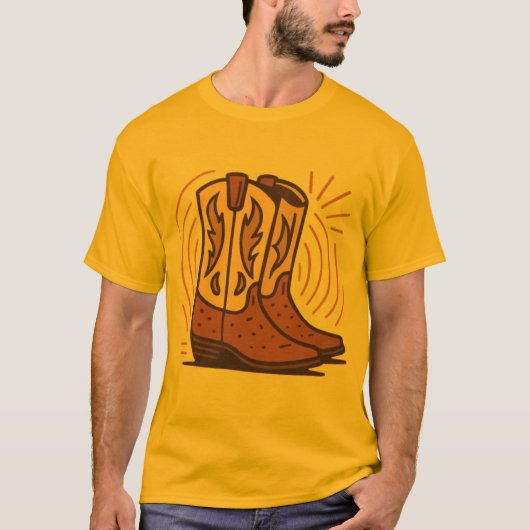 T-shirt Grosse Bottes Texas - Retro Cowboy (Devant)