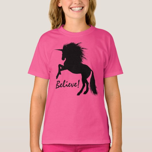 T-shirt Grosse licorne noire "Croyez" (Devant)