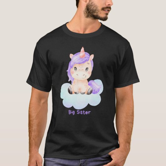 T-shirt Grosse soeur Unicorn Fairy Tale Imprimer Sibiling (Devant)