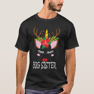 T-shirt Grosse Soeur Unicorne Face Reindeer Fleur Noël