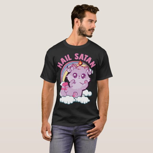 T-shirt Grotte satanique Satan Kitten Cute Rainbow Cat (Devant entier)