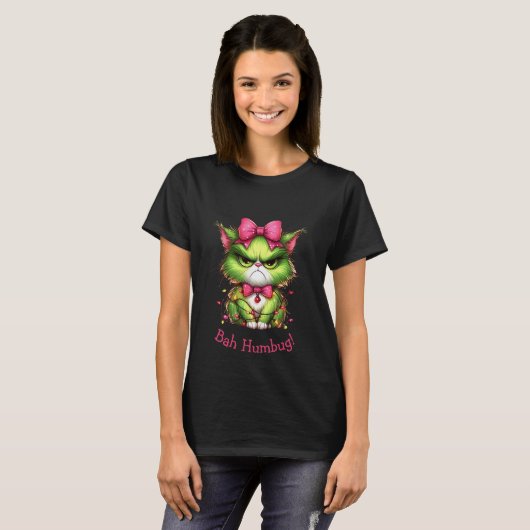 T-shirt Grouchy Bah Humbug Christmas Cat (Devant entier)