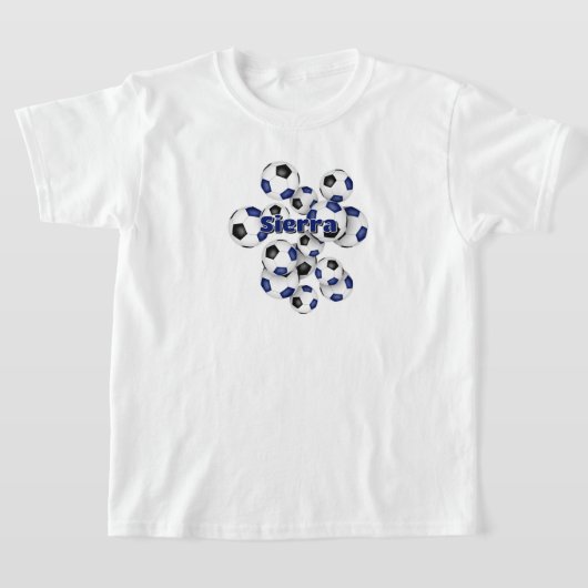 T-shirt groupe de balles de football noir bleu nom de l'at (Poser)