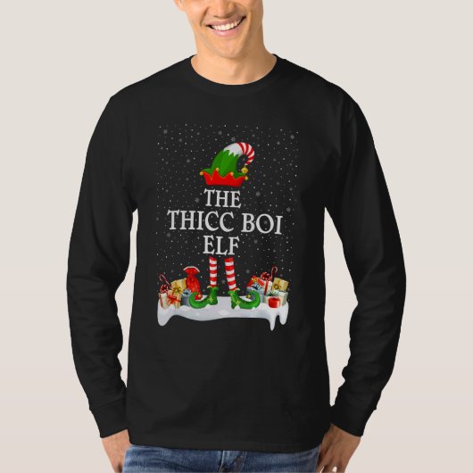T-shirt Groupe de jumelage familial Noël Le Thicc Boi Elf (Devant)