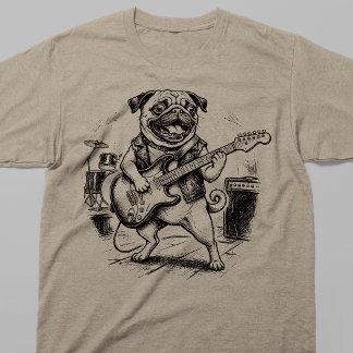 T-shirt Groupe de Rock Vintage Chien Carlin Jouant de la G