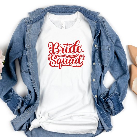 T-shirt Groupe EVJF Bride Squad Lettres Rouges 