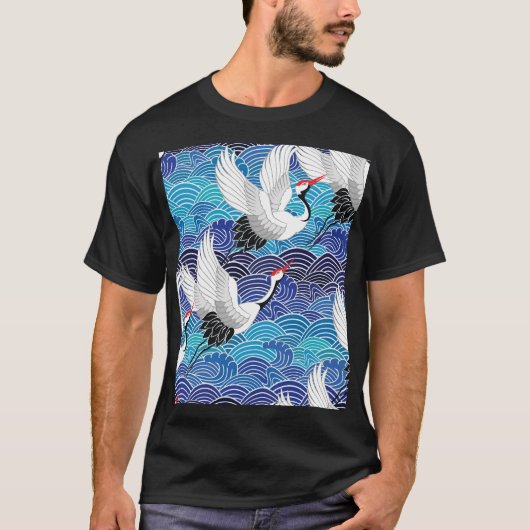 T-shirt Grue japonaise : Motif orné d'oiseaux. (Devant)