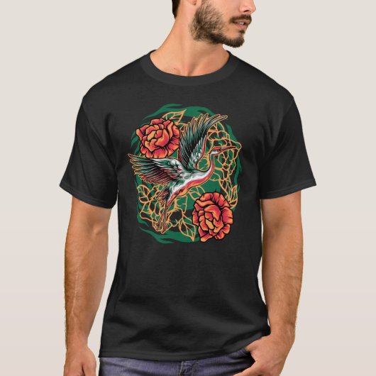 T-shirt Grues volantes japonaises avec design Rose (Devant)