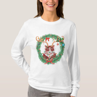 T-shirt Grumeux Noël Cat Reindeer Wreath Long Sleft