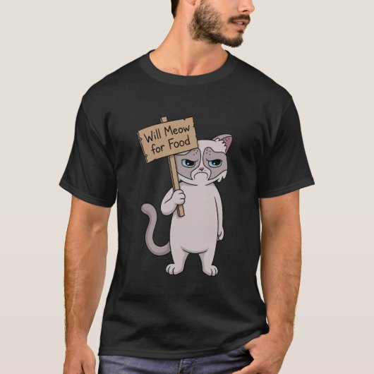 T-shirt Grumpy Cat - Miauler pour de la Nourriture (Devant)