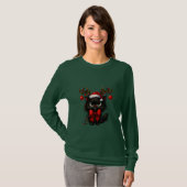 T-shirt Grumpy Christmas Cat with Santa Hat and Antlers (Devant entier)