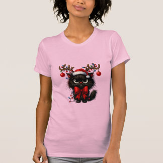 T-shirt Grumpy Christmas Cat with Santa Hat and Antlers