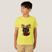 T-shirt Grumpy Christmas Cat with Santa Hat and Antlers (Devant entier)