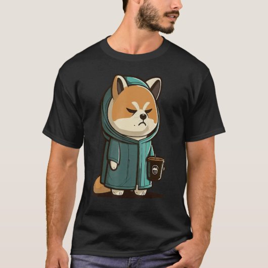 T-shirt Grumpy Coffee Dog on Coffee Akita Inu (Devant)