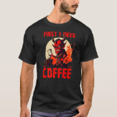 T-shirt Grumpy Devil - First I Need Coffee - Saying Premiu (Devant)