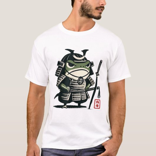 T-shirt Grumpy Frog Samurai Japanese Ink Design (Devant)