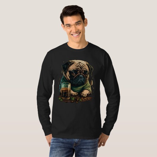T-shirt Grumpy Pug Drinks Whisky (Devant entier)
