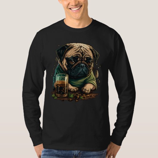 T-shirt Grumpy Pug Drinks Whisky (Devant)
