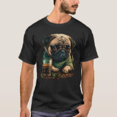 T-shirt Grumpy Pug Drinks Whisky (Devant)