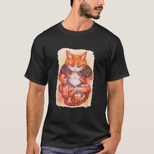 T-shirt Grumpy Yakuza Cat tattoo Style Japan Gift Raglan B (Devant)