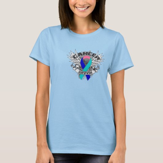 T-shirt Grunge ailé Ruban Thyroïde Cancer Survivant (Devant)