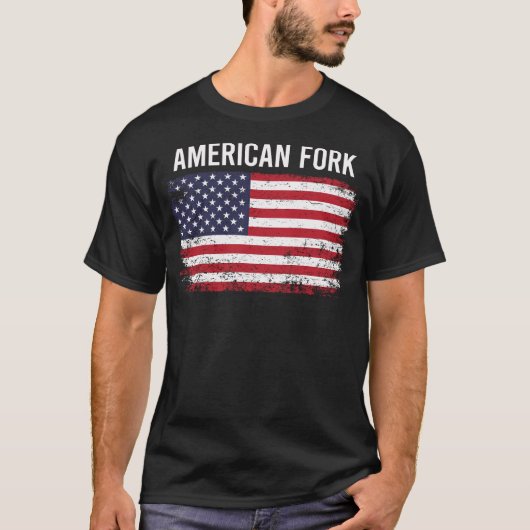 T-shirt Grunge American Flag American Fork (Devant)