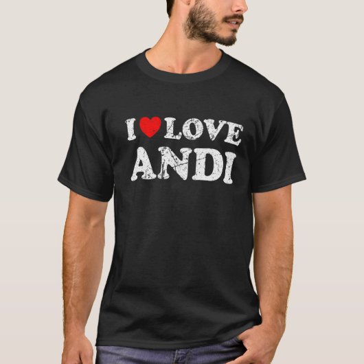 T-shirt Grunge Déshabilisé Porté Style I Love Andi (Devant)