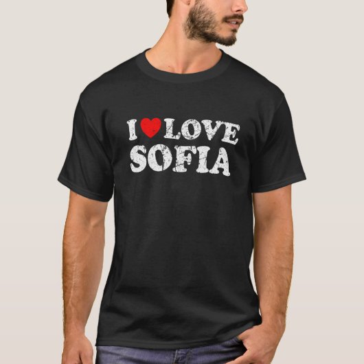 T-shirt Grunge Déshabilisé Porté Style I Love Sofia (Devant)