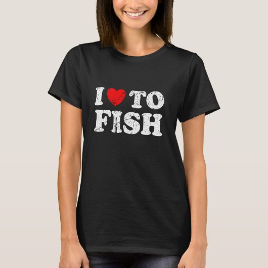 T-shirt Grunge Distressed Porté Style J'Aime Poisson (Devant)