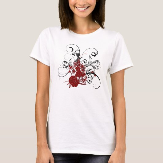 T-shirt Grunge florale rouge de KRW (Devant)