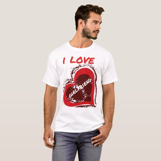 T-shirt Grunge Style I Love My Girlfriend Heart Design (Devant entier)