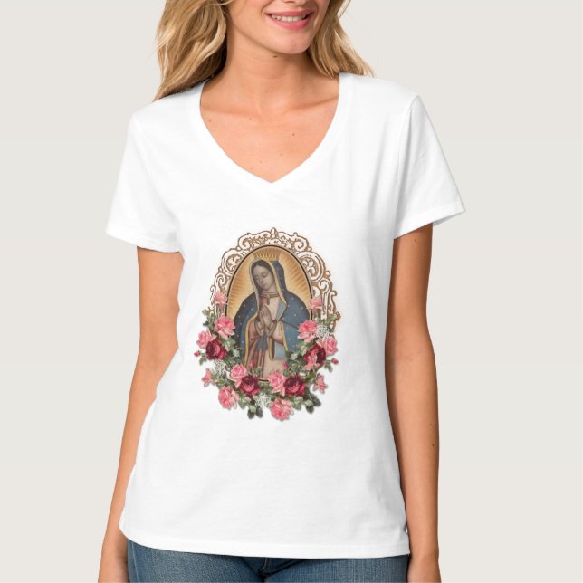 T-shirt Guadalupe Espagne catholique Rose Vierge Marie (Devant)