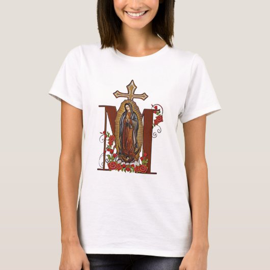 T-shirt Guadalupe Vierge Marie Croix Rouge Roses (Devant)