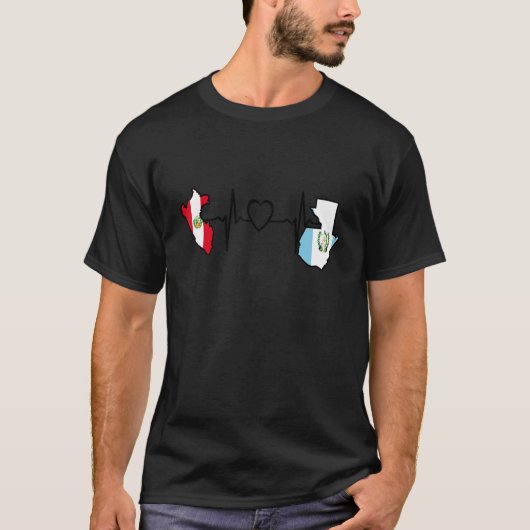 T-shirt Guatemala Peru Flag Guatemalan Peruvian Heartbeat  (Devant)