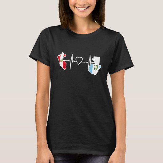 T-shirt Guatemala Peru Flag Guatemalan Peruvian Heartbeat (Devant)