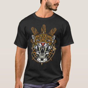 T-shirt Guerrier aztèque Jaguar Crâne mort Tête native