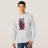 T-shirt Guerrier Chat Ninja Gris Aquarelle Cool (Devant entier)