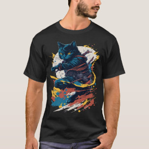 T-shirt Guerrier Chat Samouraï Art Félin de Style Japonais